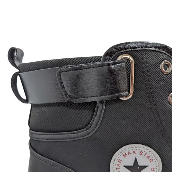 Max Star Men's Black Lace Up High Tops Faux Leather Straps Plaid Size 46, NWOT - Picture 10 of 14